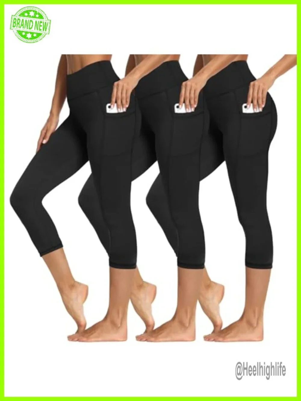 3-Pack High-Waisted Leggings with Pockets Tummy Control 92% Polyester 8% Spandex